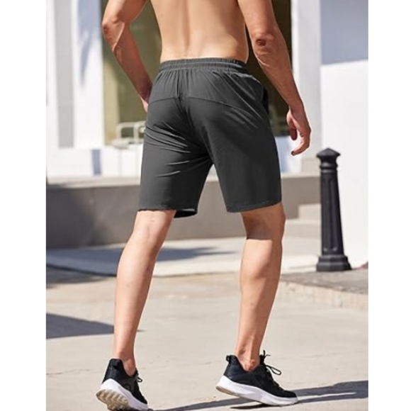 Men's Running Athletic Shorts Gym Workout Elastic Waist Dark Gray - Picture 6 of 8